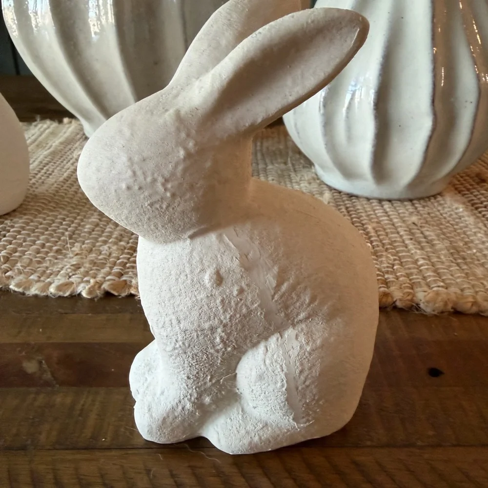SET Neutral Textured Easter Bunny Decor Set 6” & 7” Minimalist Spring Decor